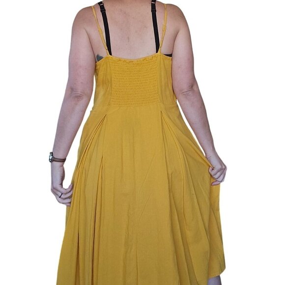 New Ana Mustard Yellow Cotton Linen Tie Front Midi Sundress Women's Size XXL - Picture 3 of 6